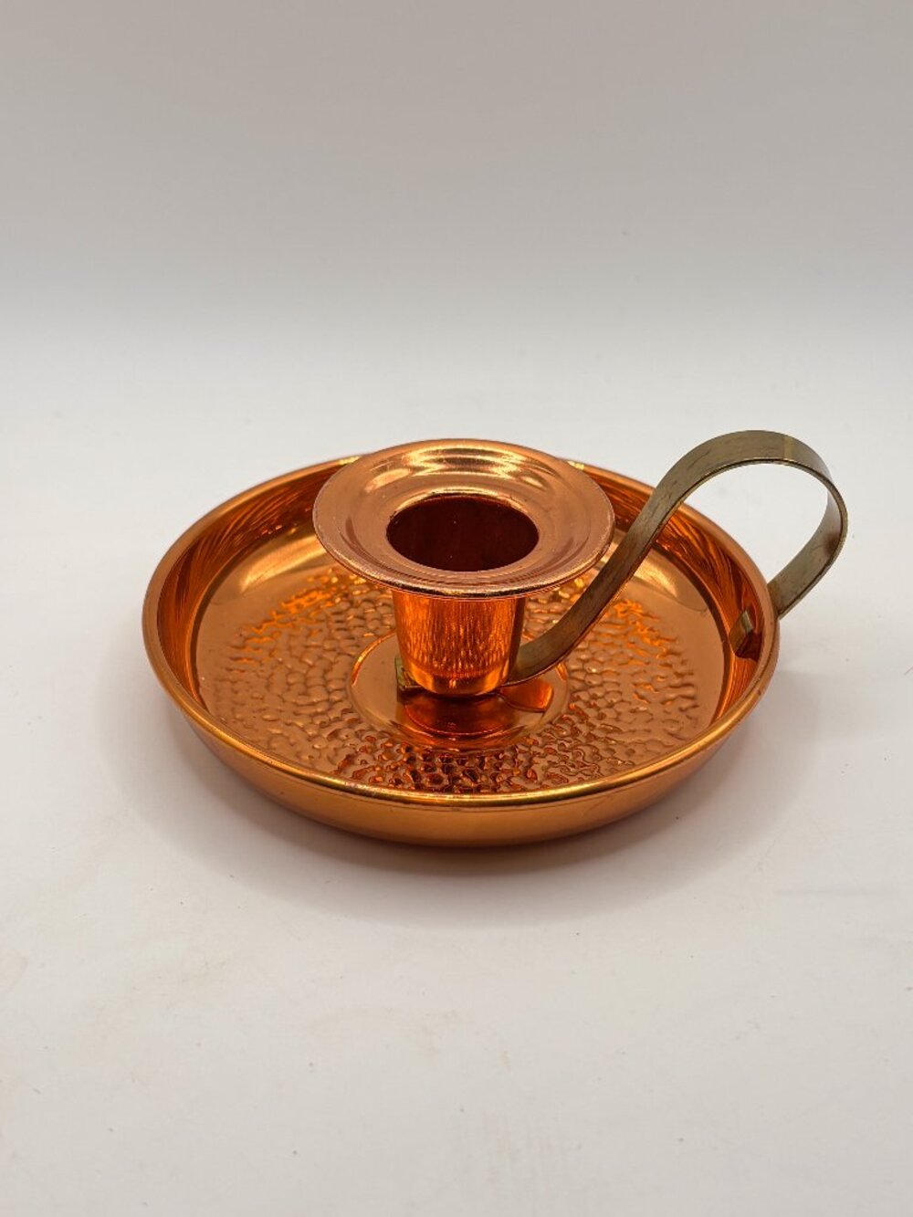 VTG Coppercraft Guild Textured Bedside Candlestick Holder Copper & Brass Handle